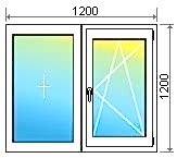 Двустворчатое пластиковое окно ПВХ 1200x1200 мм