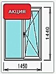 Двустворчатое пластиковое окно ПВХ 1450 х 1440 мм