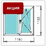 Двустворчатое пластиковое окно ПВХ 1160 х 1150 мм